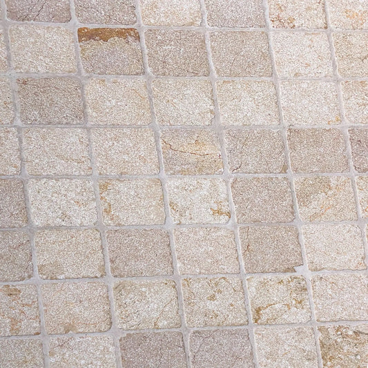 Pavé en pierre calcaire ALMENDRA grenaillé scié - Minéral Pierre Naturelle