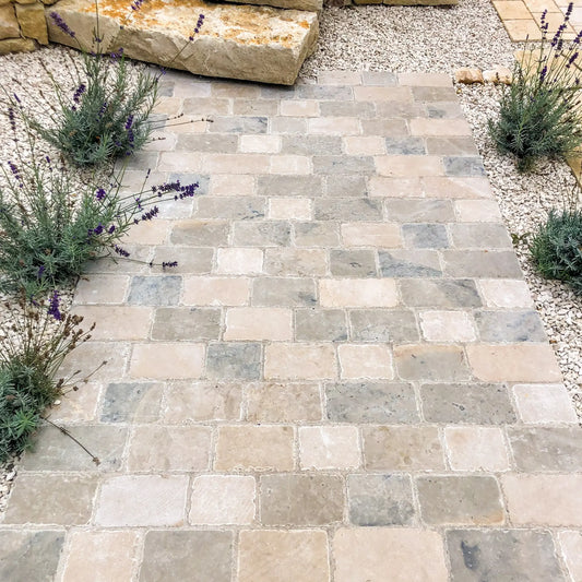 Pavé en pierre calcaire ALMENDRA MIX 3 formats - Minéral Pierre Naturelle