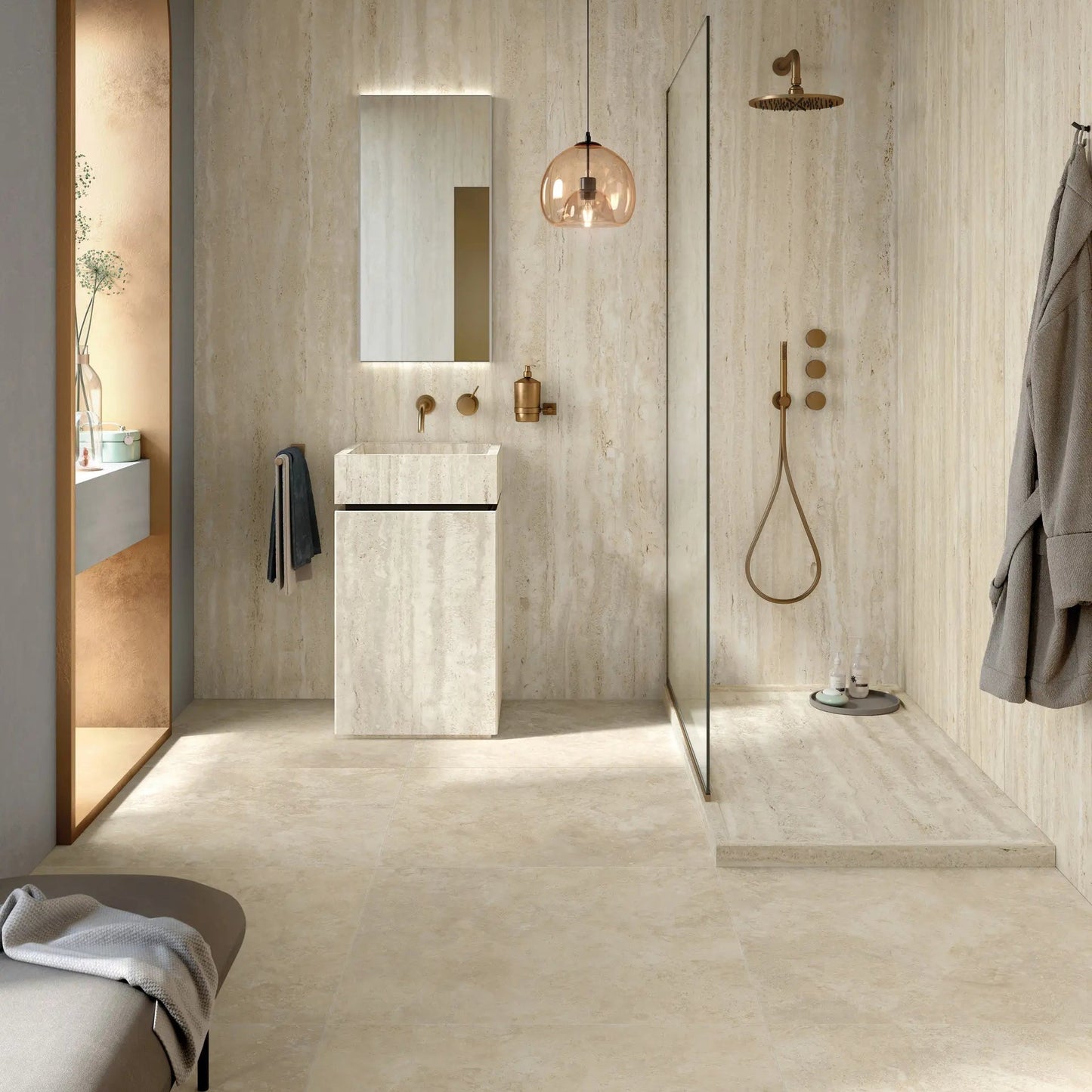 Carrelage extérieur effet pierre TRAVERTIN LIGHT CROSS - 2 cm Minéral pierre naturelle