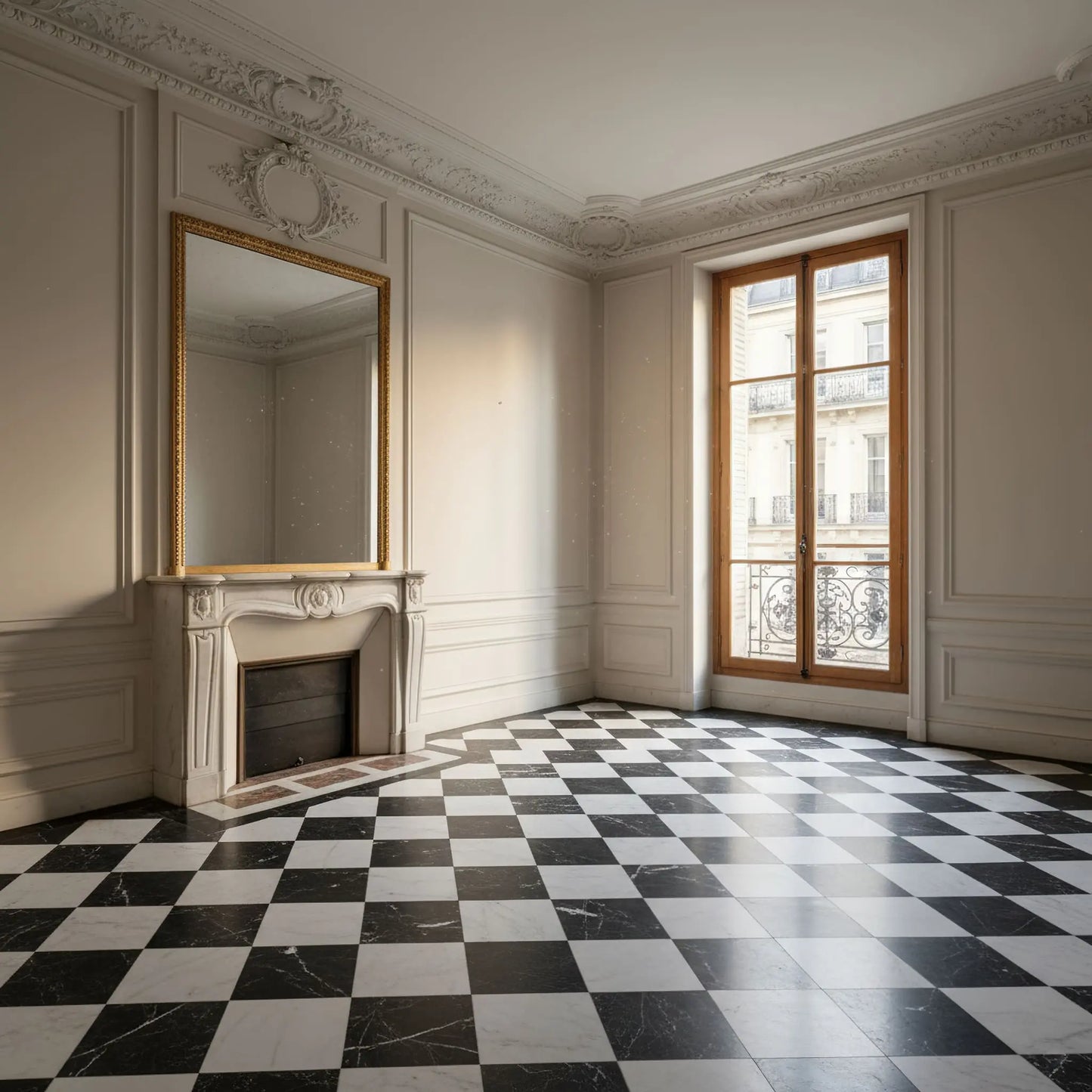 Dallage à damier MARBRE DE CARRARE et NOIR MARQUINA
