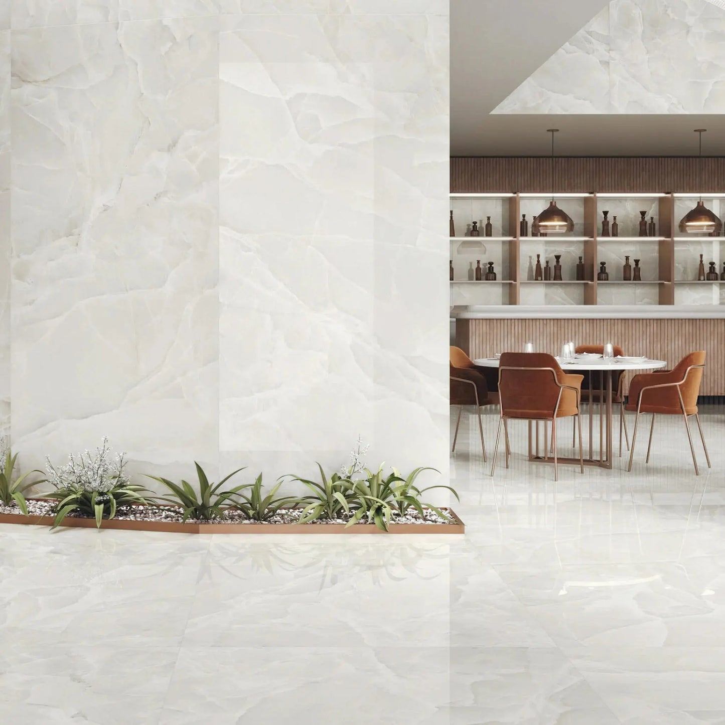 Carrelage effet pierre ONYX PEARL brillant - 120 x 60 cm