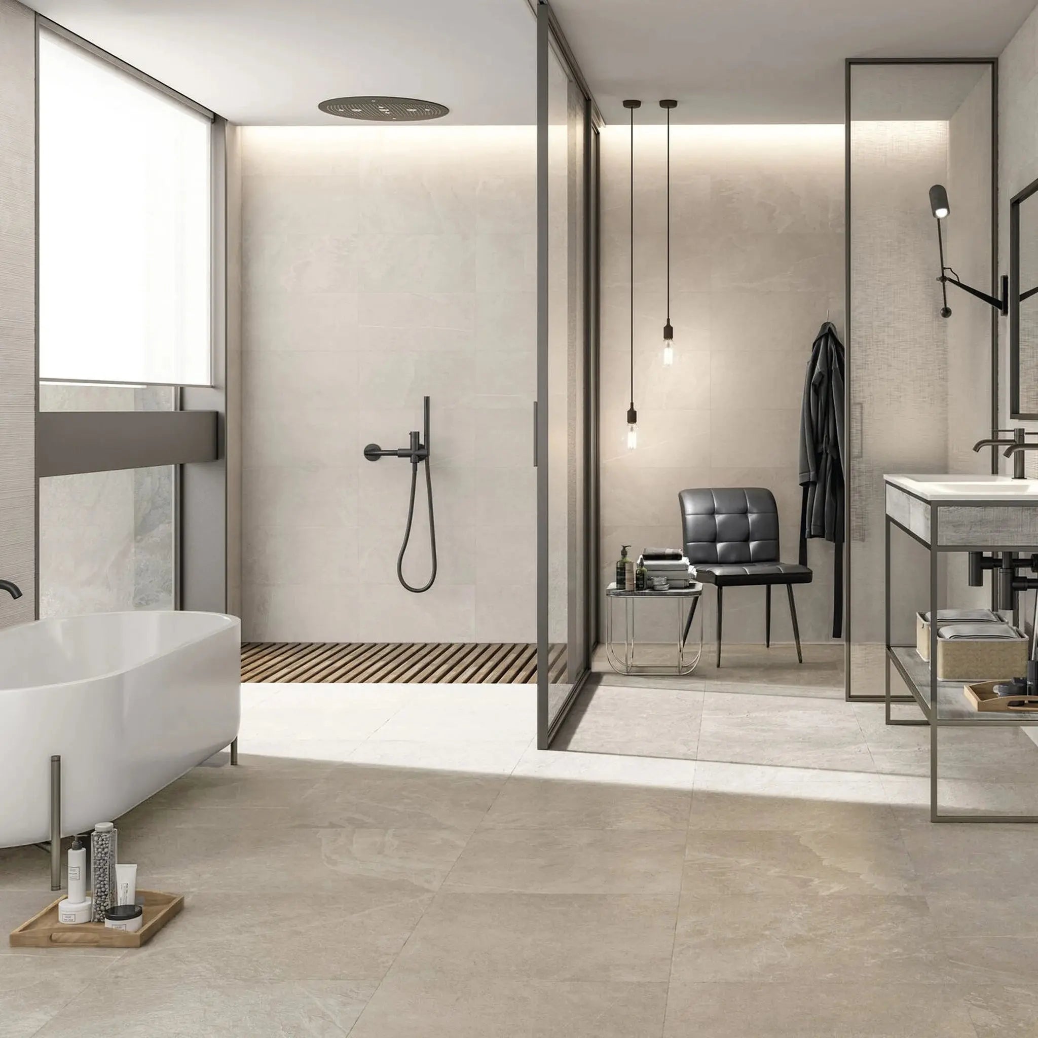 Carrelage intérieur effet pierre LAND SAND gris | Grès cérame – Minéral ...