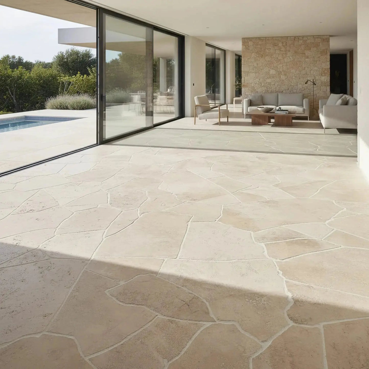 Opus Incertum intérieur en TRAVERTIN - Grand format Minéral pierre naturelle