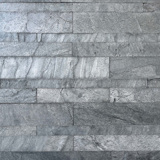 Parement en quartzite titane, gris, mur Finition : Toutes faces naturelles, bords sciés
Longueurs : 40 à 80 cm
Hauteur : 5-8-12 cm
Épaisseur : 1.2 cm
Poids : 41 kg/m²