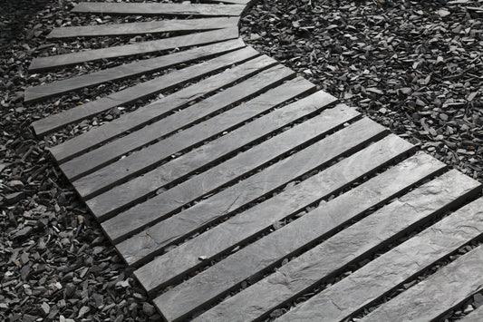 pas japonais en ARDOISE DE GALICE clivée - réalisation client jardin