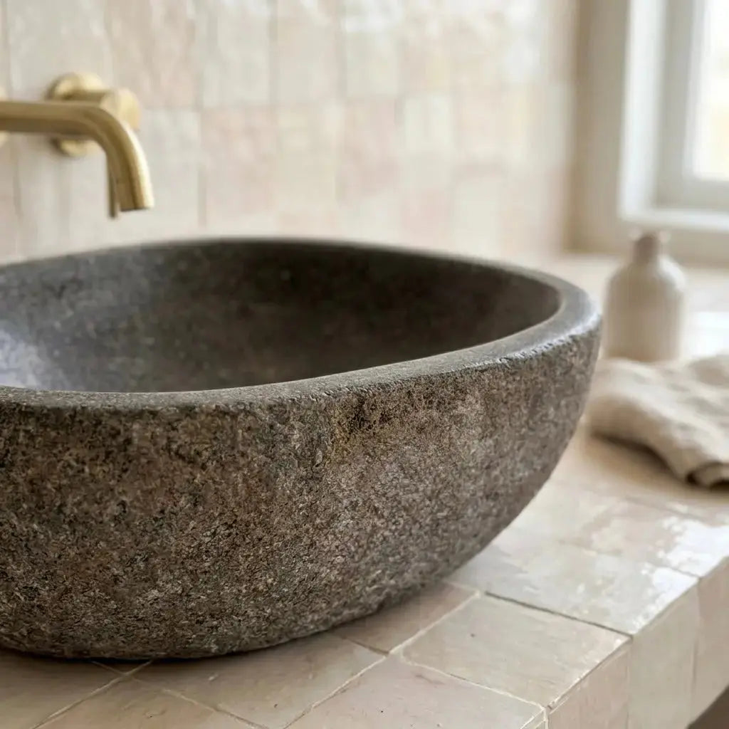 Vasque en GALET DE RIVIÈRE - petit modèle Minéral pierre naturelle