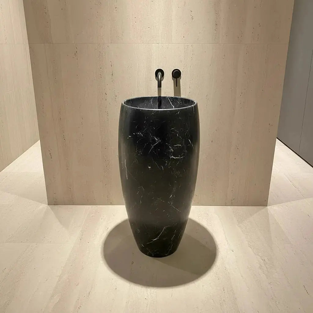 Vasque sur pied en marbre NOIR MARQUINA Minéral pierre naturelle