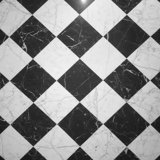 Dallage à damier MARBRE DE CARRARE et NOIR MARQUINA Minéral pierre naturelle
