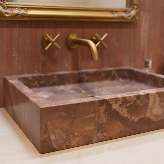 Vasque rectangulaire en marbre ROUGE DUCESSA Minéral pierre naturelle