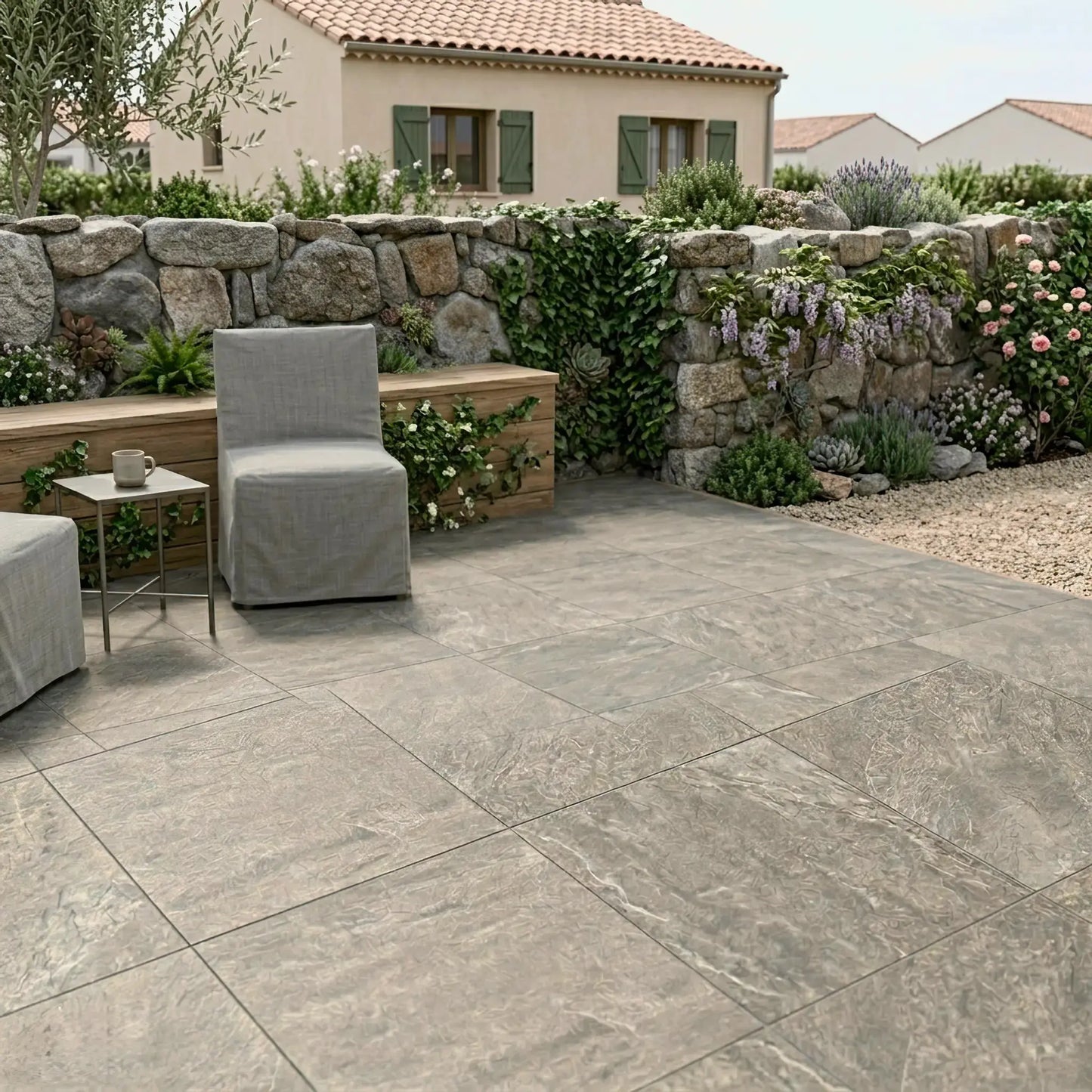 Carrelage extérieur effet pierre QUARTZITE AVOCADO - 60 x 60 x 2 cm Minéral pierre naturelle