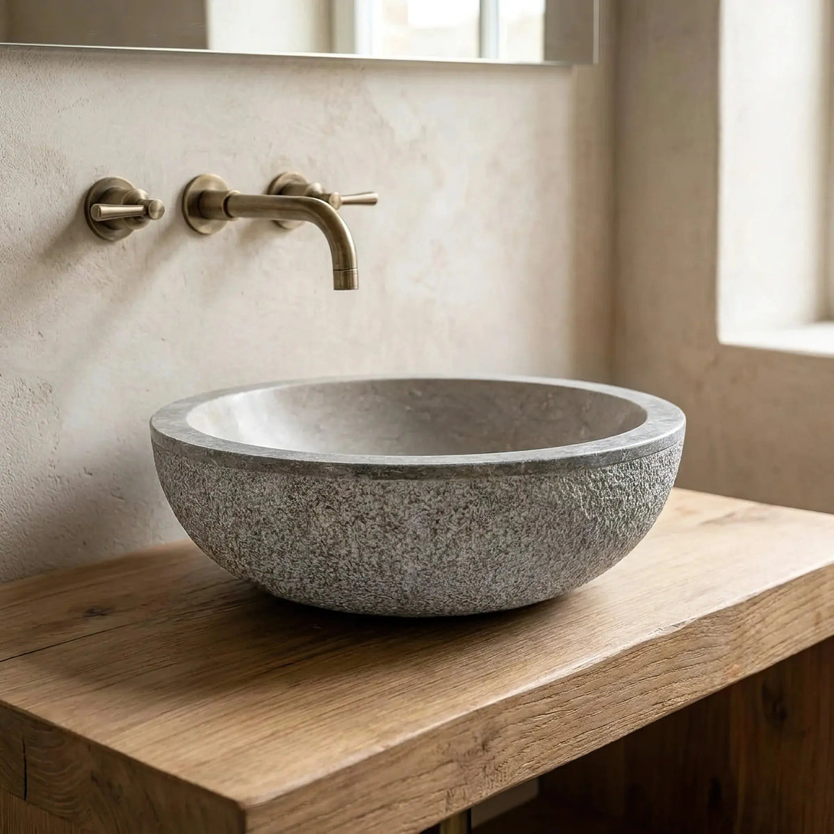 Vasque ronde en MARBRE GRIS Minéral pierre naturelle