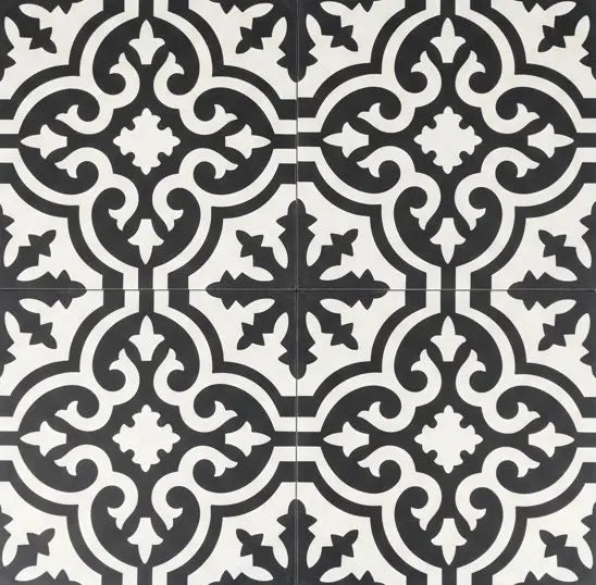 Carreaux de ciment véritables - Motif arabesque gris Minéral pierre naturelle
