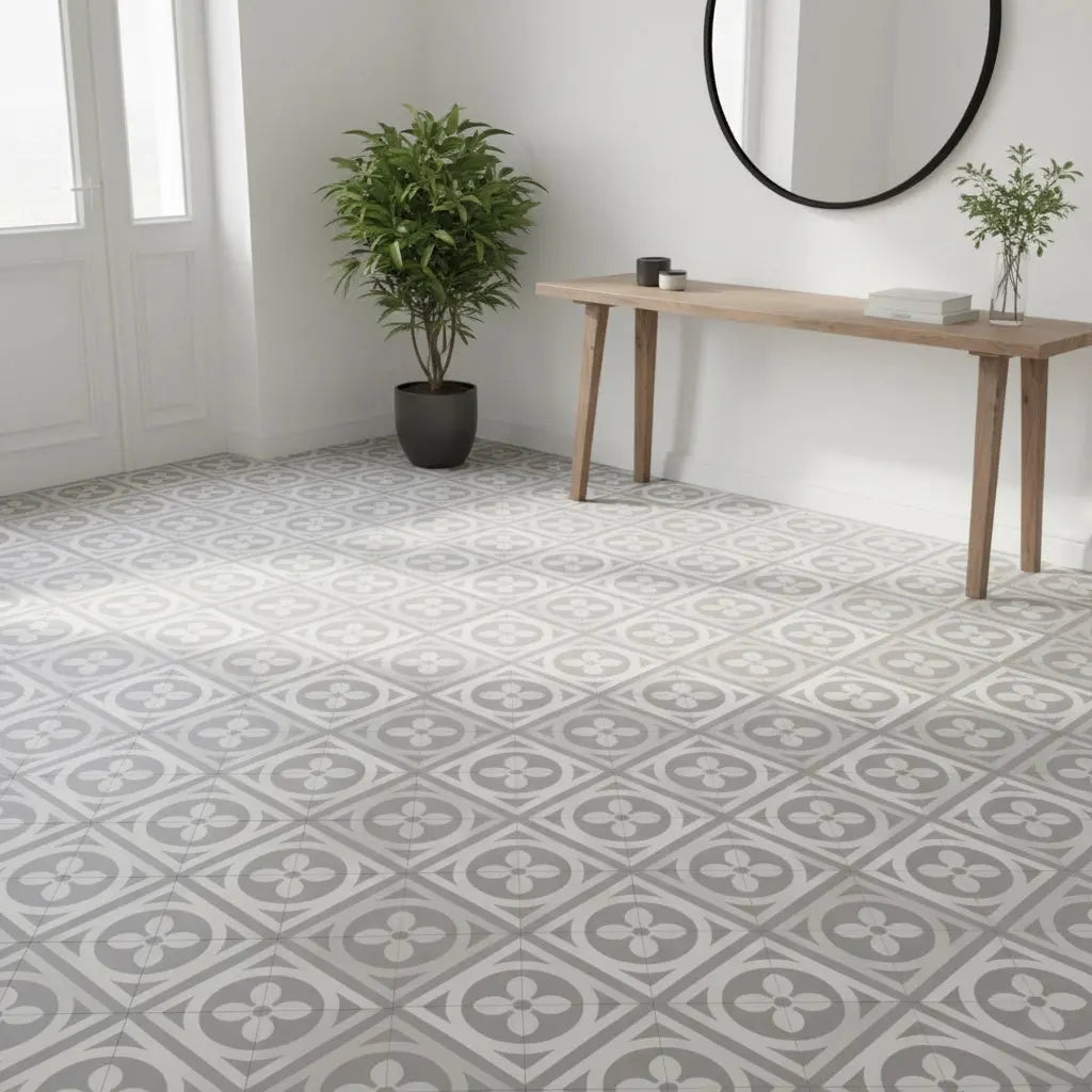 Carreaux de ciment véritables - Motif gris blanc Minéral pierre naturelle