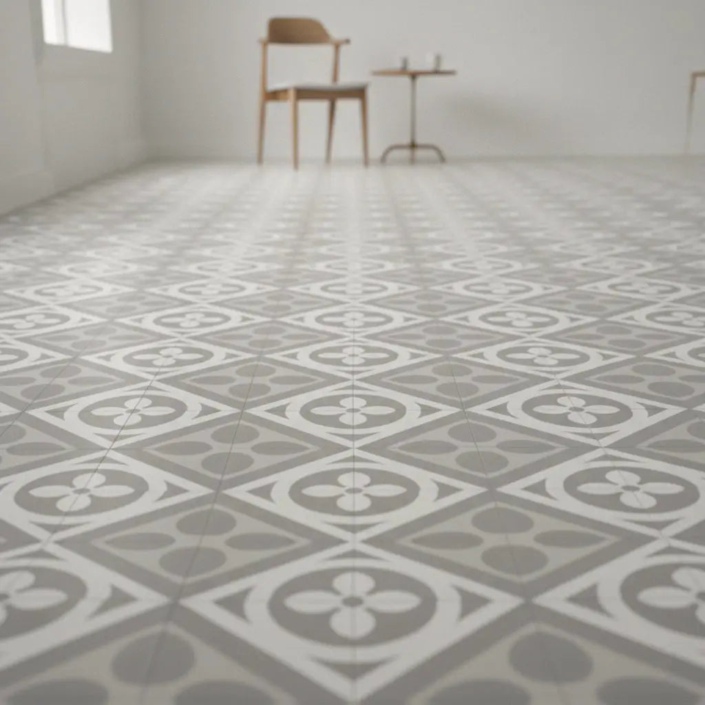 Carreaux de ciment véritables - Motif gris blanc Minéral pierre naturelle