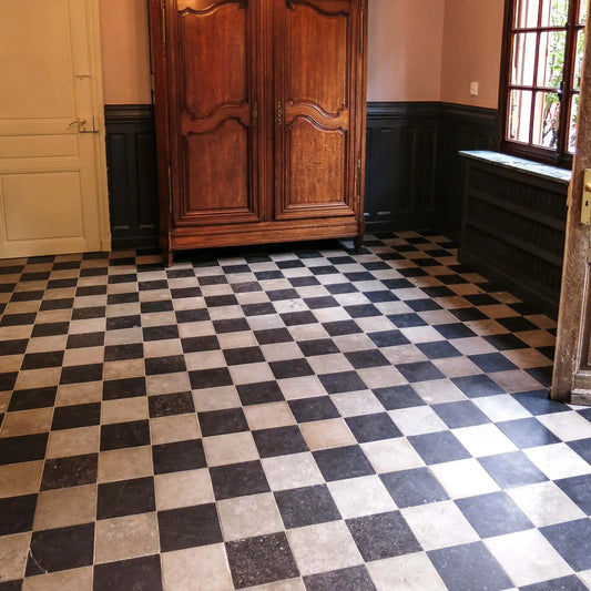 Dallage à damier PIERRE CALCAIRE & PIERRE BLEUE Minéral pierre naturelle
