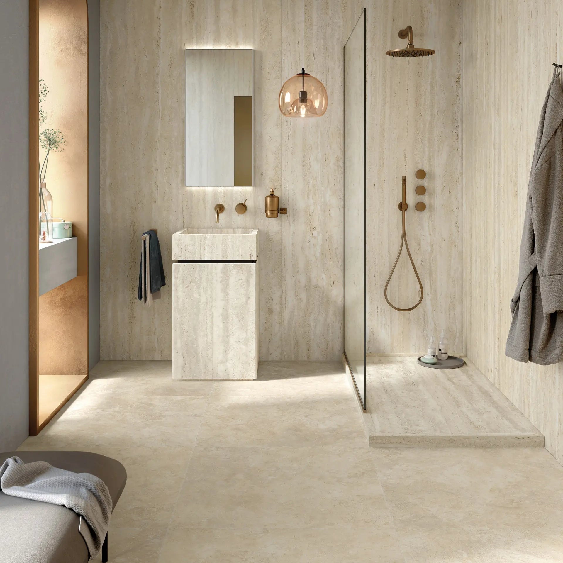 Carrelage extérieur effet pierre TRAVERTIN LIGHT CROSS - 2 cm Minéral pierre naturelle