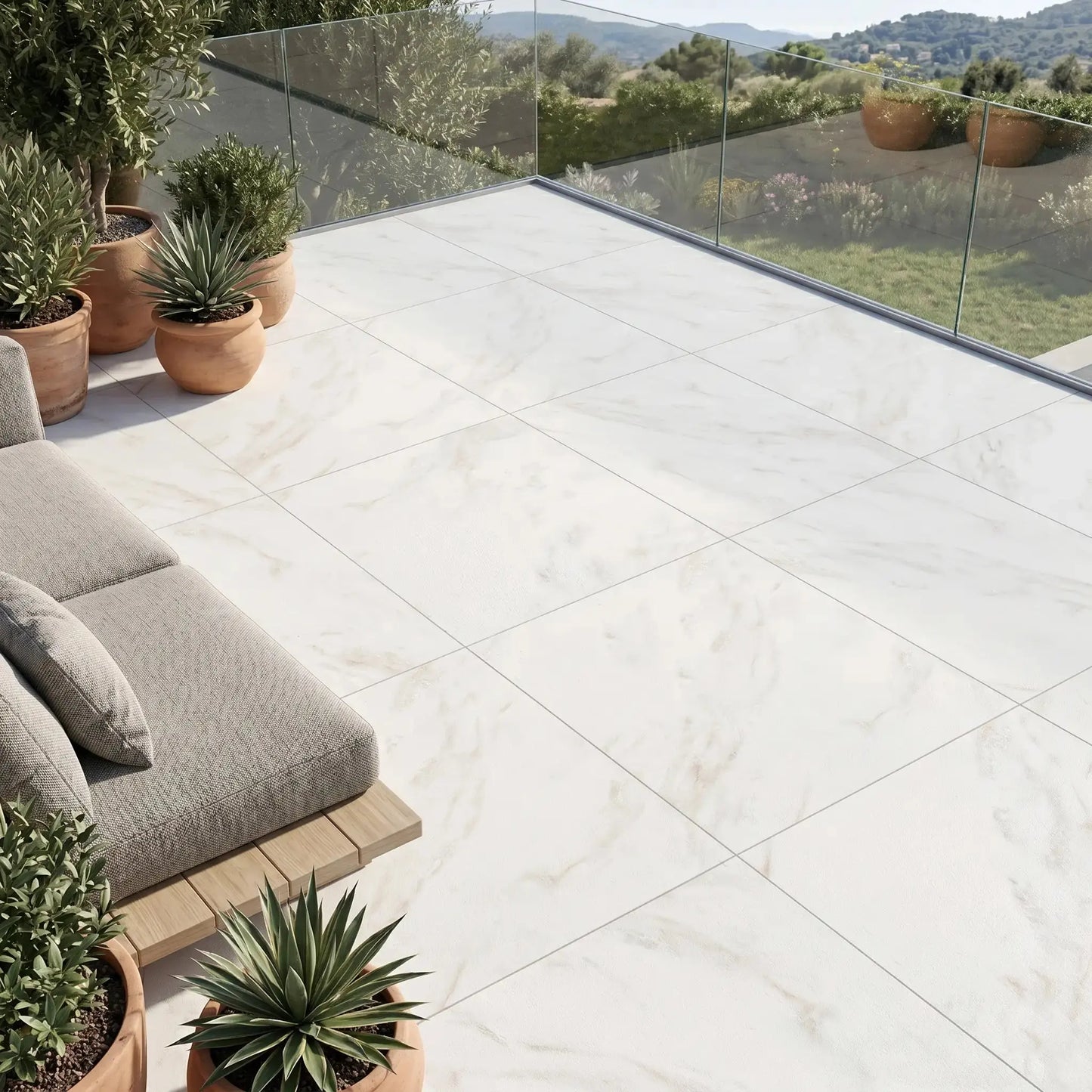 Carrelage extérieur effet pierre MARBRE BLANC - 60 x 60 x 2 cm Minéral pierre naturelle
