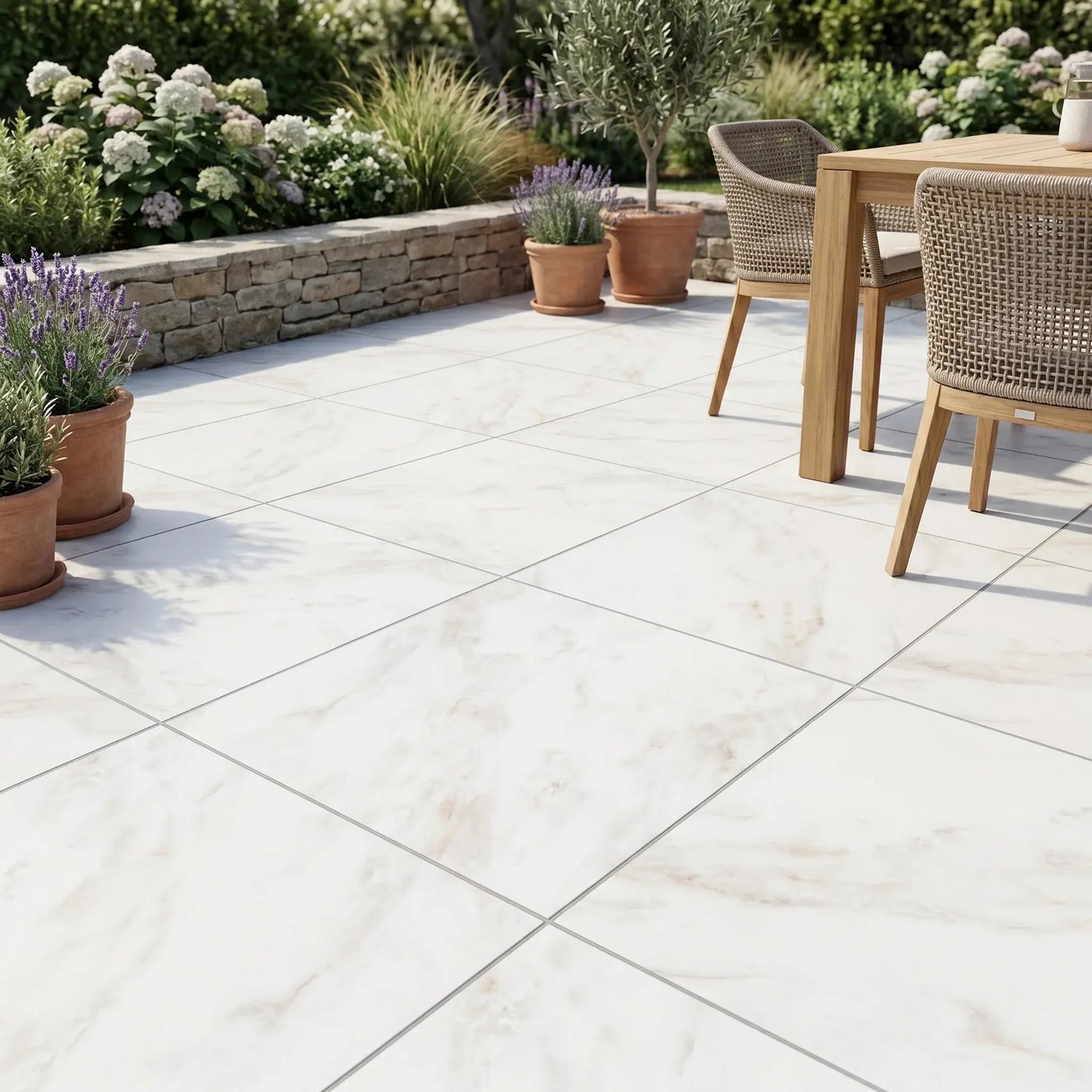 Carrelage extérieur effet pierre MARBRE BLANC - 60 x 60 x 2 cm Minéral pierre naturelle