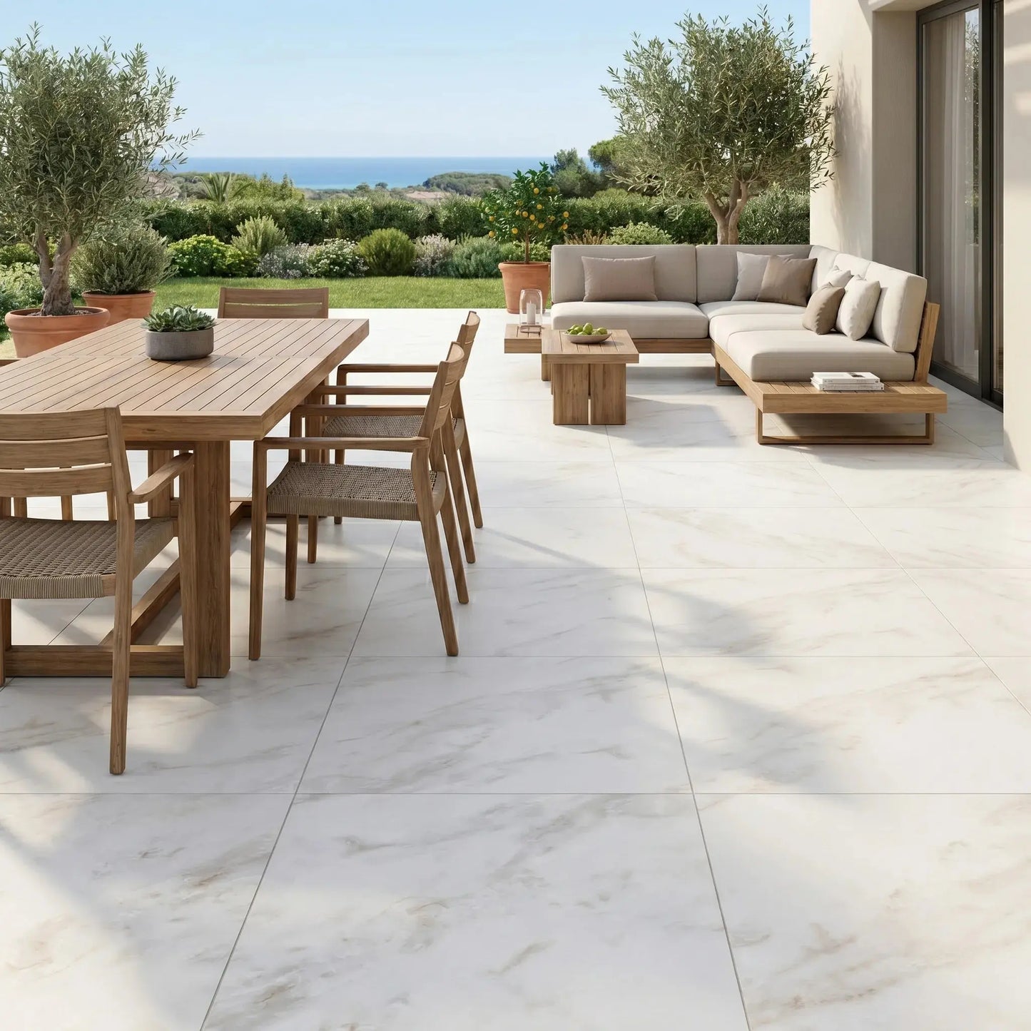 Carrelage extérieur effet pierre MARBRE BLANC - 60 x 60 x 2 cm Minéral pierre naturelle