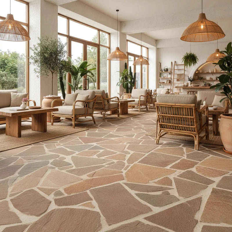 Opus incertum intérieur en GRÈS DORATO Minéral pierre naturelle
