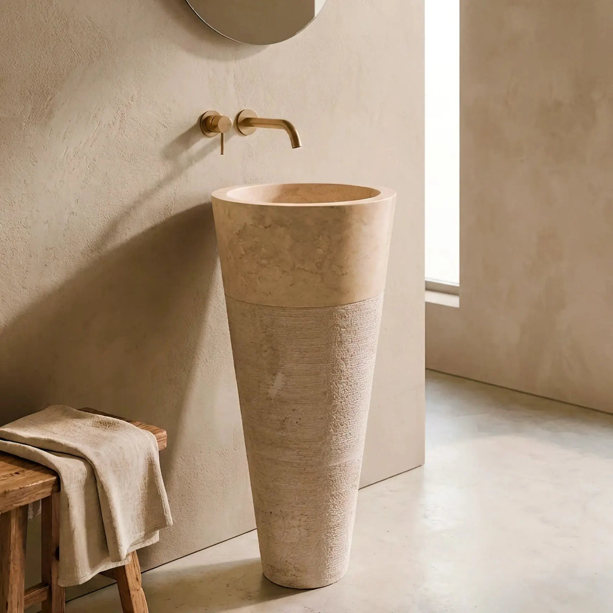 Vasque sur pied en MARBRE BEIGE Minéral pierre naturelle
