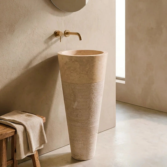 Vasque sur pied en MARBRE BEIGE Minéral pierre naturelle