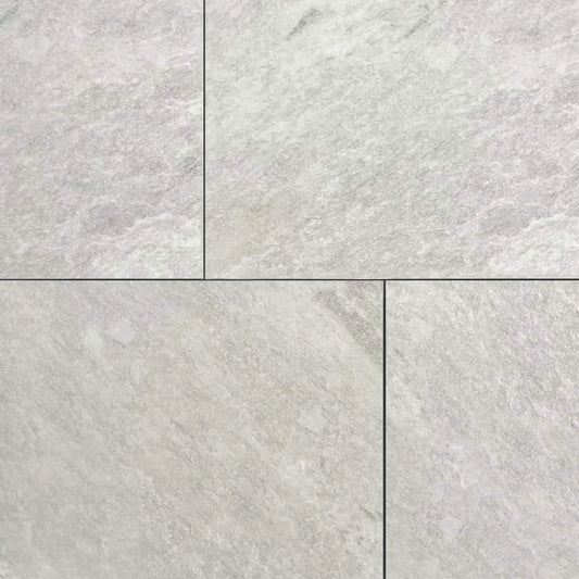 Grès cérame effet pierre QUARTZIT LIGHT GREY - 60 x 60 x 2 cm - Minéral Pierre Naturelle