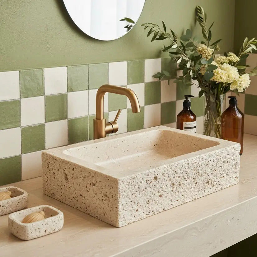 Vasque rectangulaire en TRAVERTIN ROMAIN