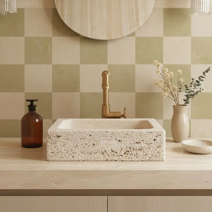 Vasque rectangulaire en TRAVERTIN ROMAIN