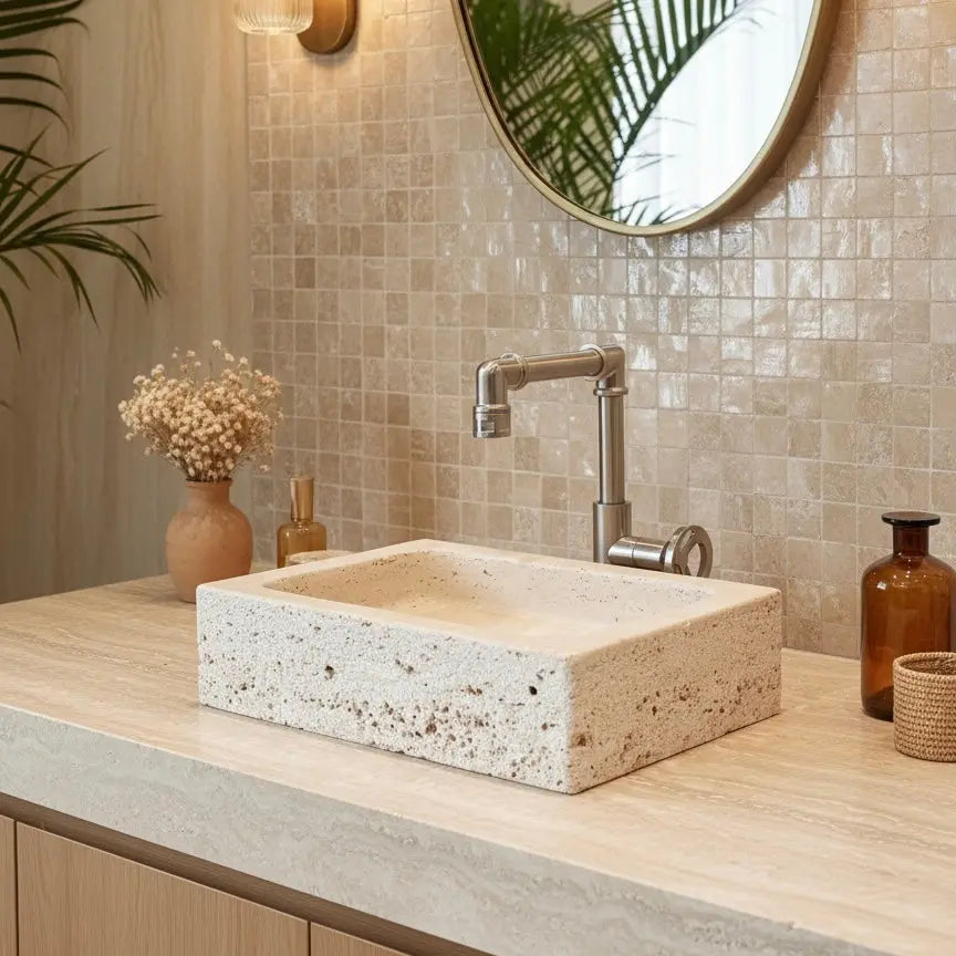 Vasque rectangulaire en TRAVERTIN ROMAIN