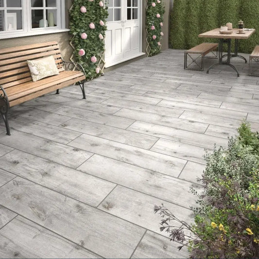 Grès cérame effet bois OAK GREY - 120 x 30 x 2 cm Minéral pierre naturelle