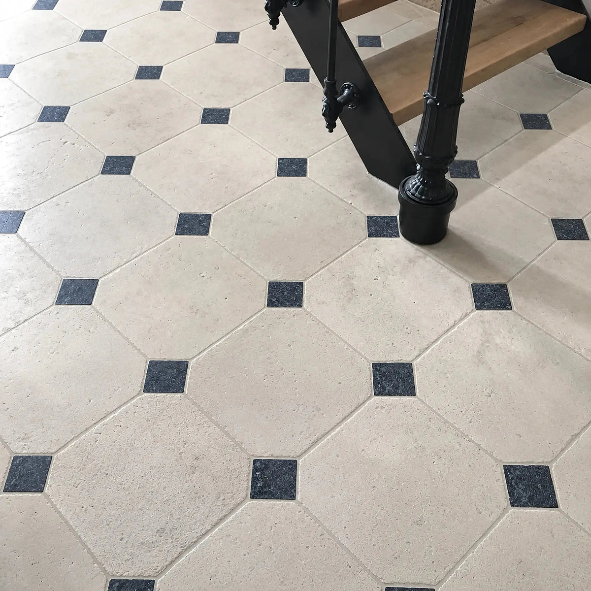 Dallage à cabochon PIERRE CALCAIRE & PIERRE BLEUE - patiné Minéral pierre naturelle