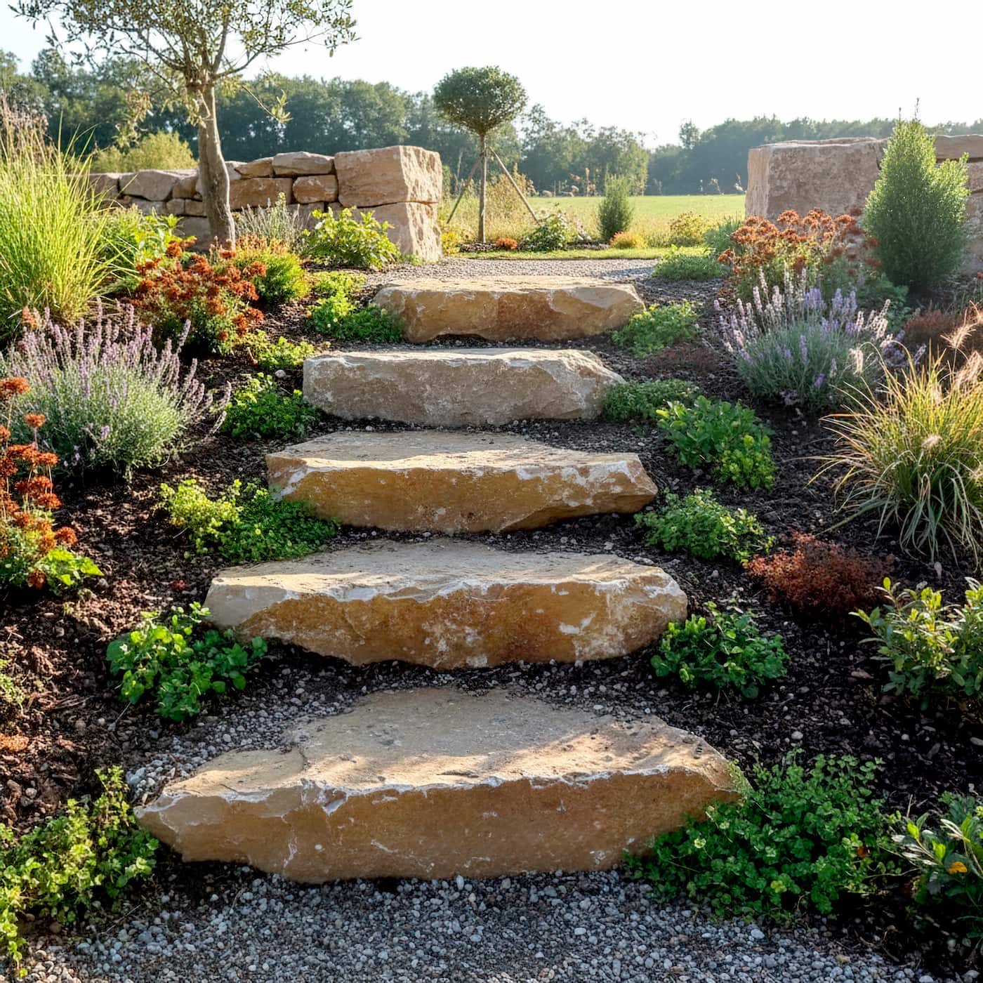 Marche naturelle en CALCAIRE DE VIGNES Minéral pierre naturelle