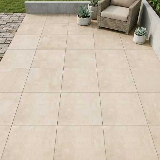 Carrelage extérieur effet béton CIMENTO BEIGE - 60 x 60 x 2 cm Minéral pierre naturelle