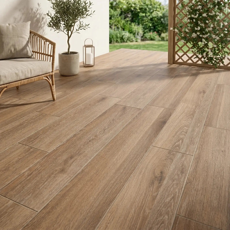 Carrelage extérieur effet bois CHÊNE - 120 x 30 x 2 cm Minéral pierre naturelle
