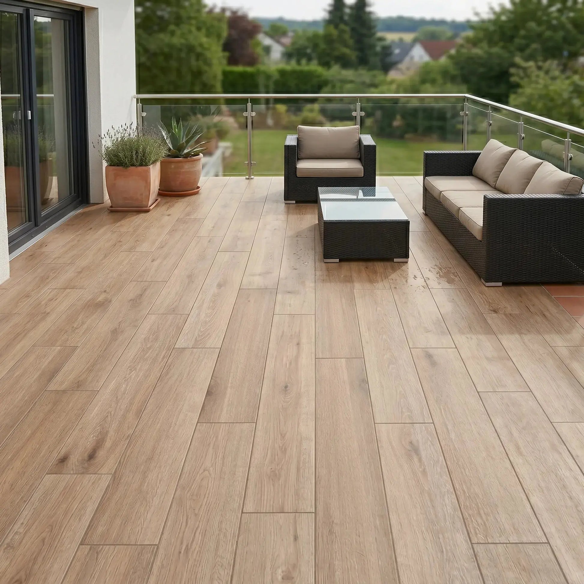 Carrelage extérieur effet bois CHÊNE - 120 x 30 x 2 cm Minéral pierre naturelle