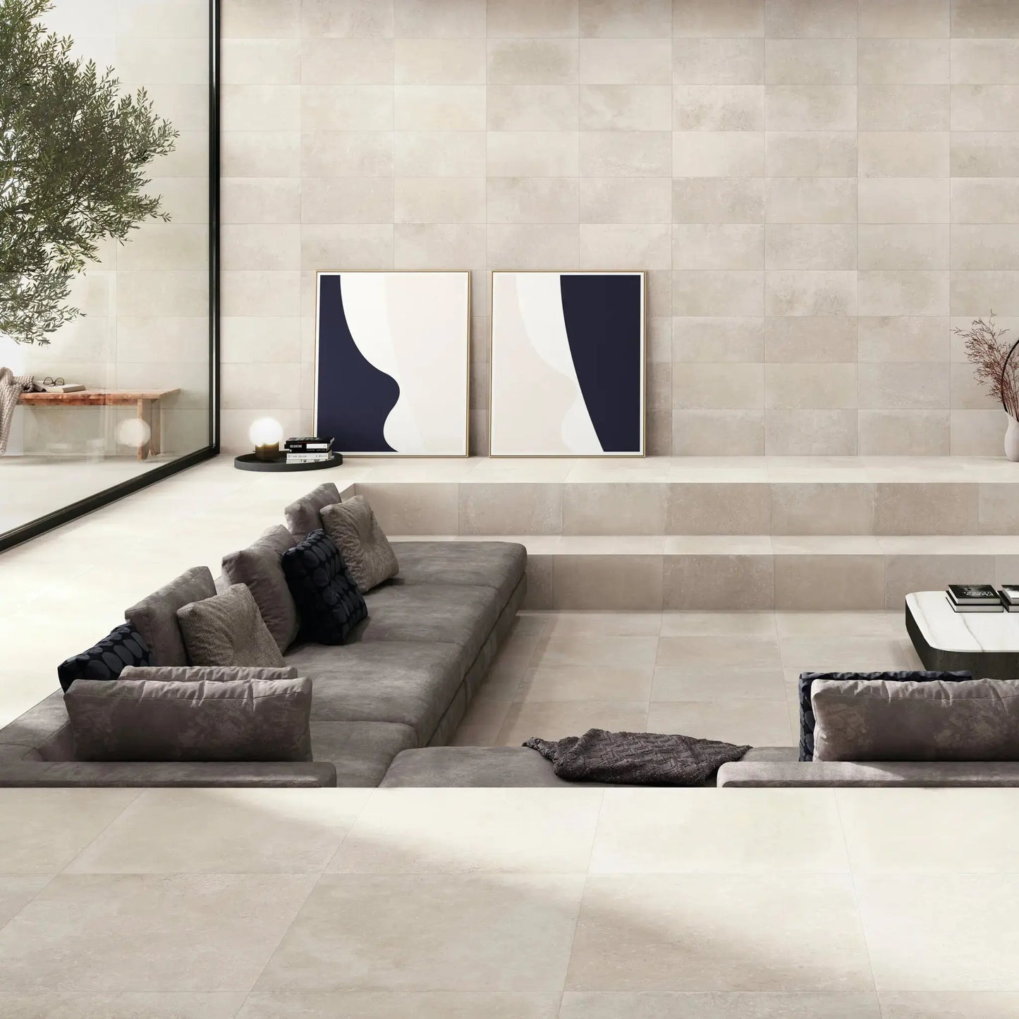 Carrelage effet béton TOWN CREAM - 120 x 60 cm