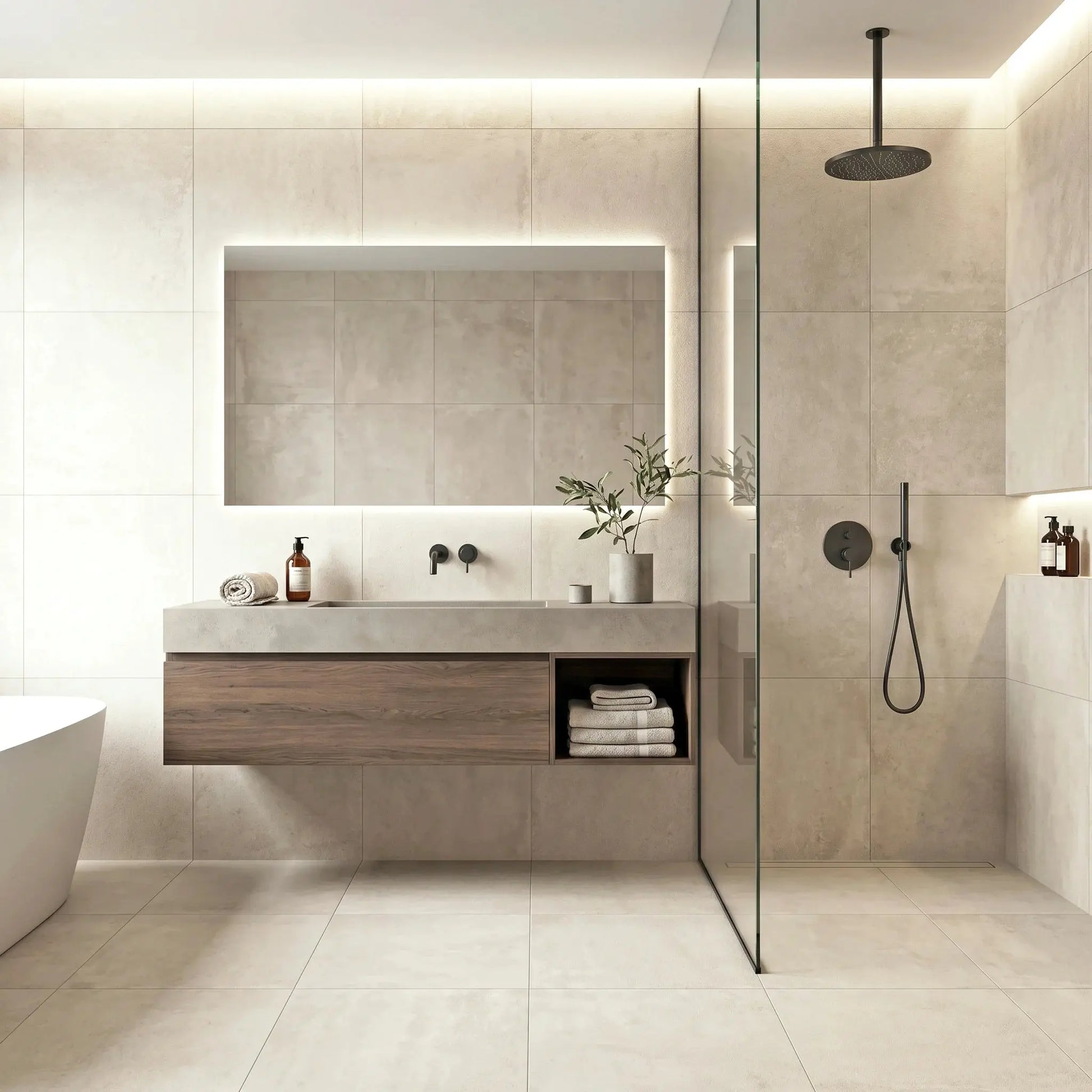 Carrelage effet béton AURA IVORY - 50 x 50 cm Minéral pierre naturelle