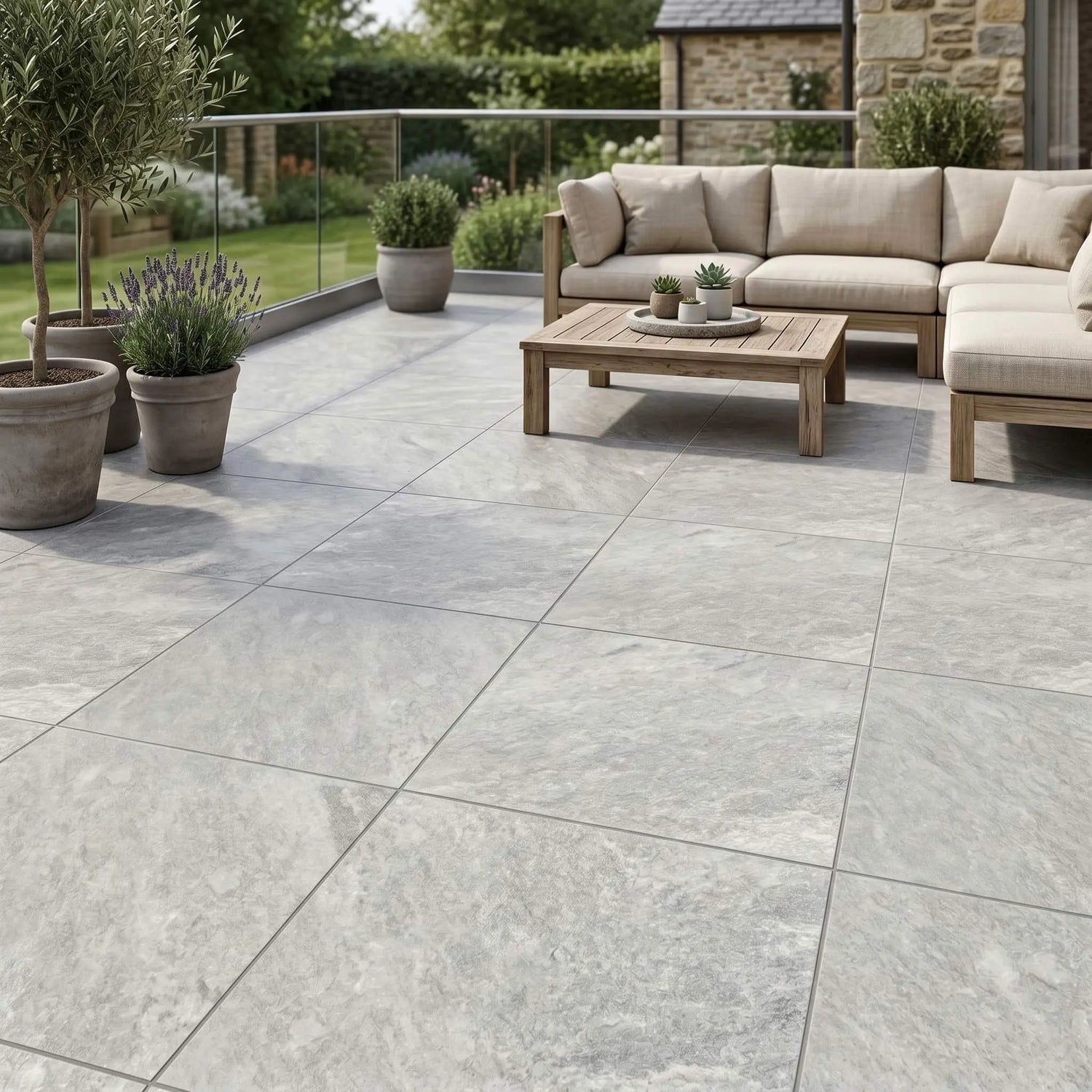Carrelage extérieur effet pierre QUARTZIT LIGHT GREY - 60 x 60 x 2 cm Minéral pierre naturelle