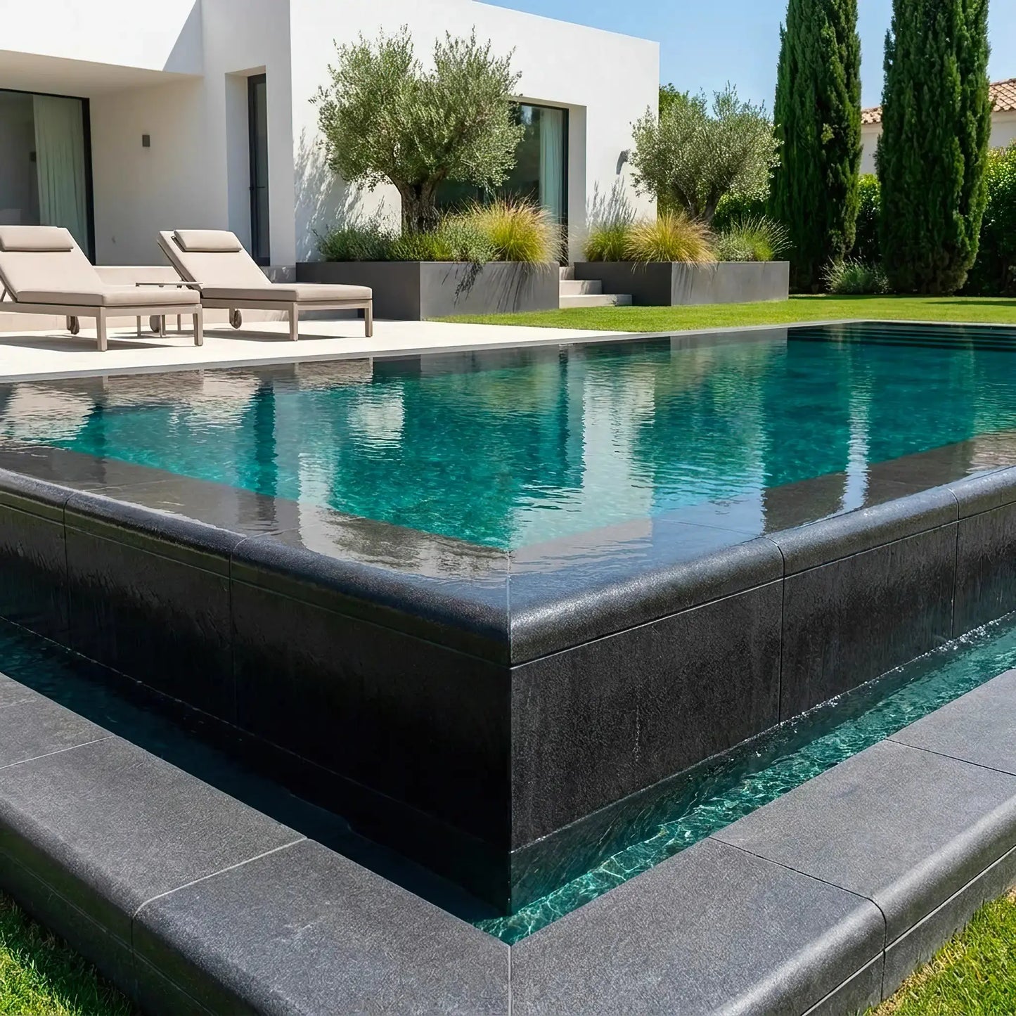 Massive SUPER BLACK BASALT coping