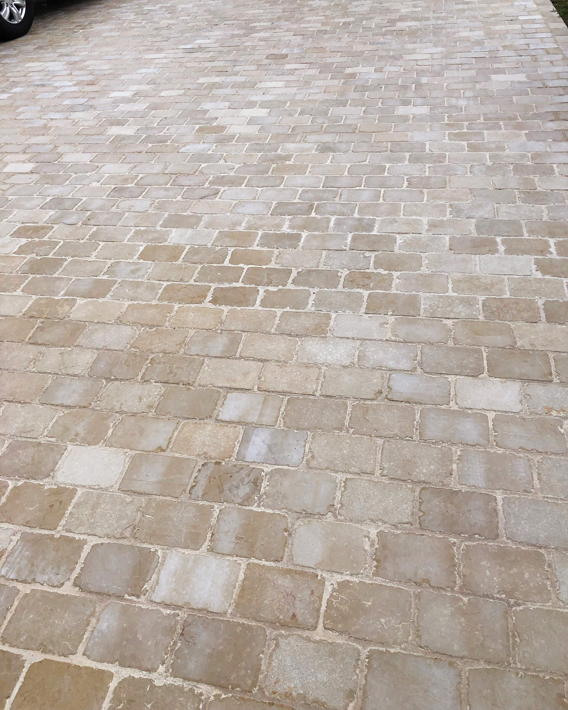Pavé en pierre calcaire ALMENDRA beige bords sciés - 14 x 14 - Photo réalisation