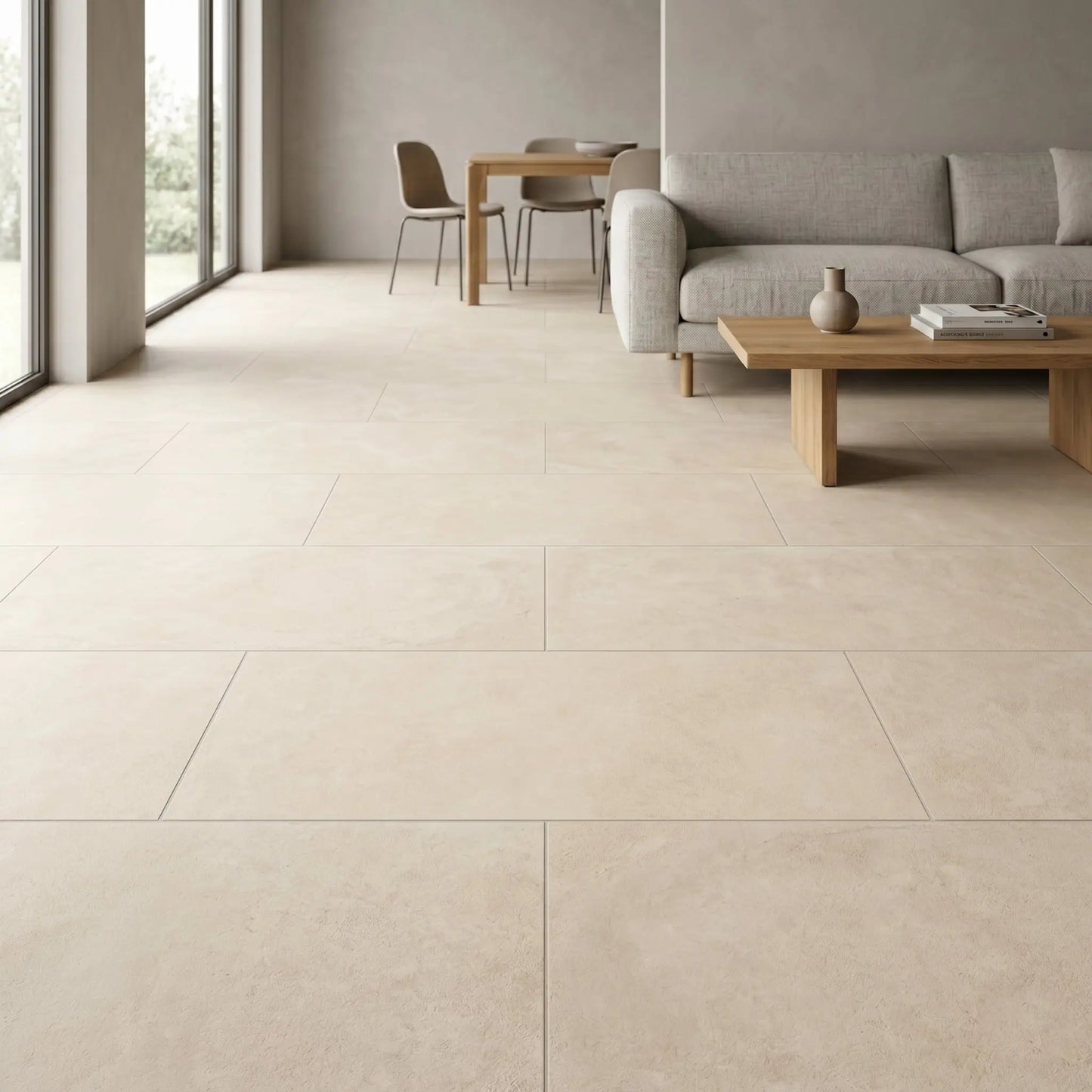 Carrelage effet béton PRIMA CREMA - 120 x 60 cm Minéral pierre naturelle