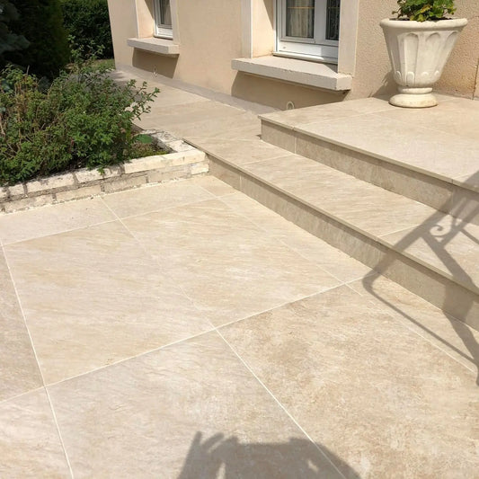 Grès cérame effet pierre QUARTZIT BEIGE - 60 x 60 x 2 cm - Minéral Pierre Naturelle