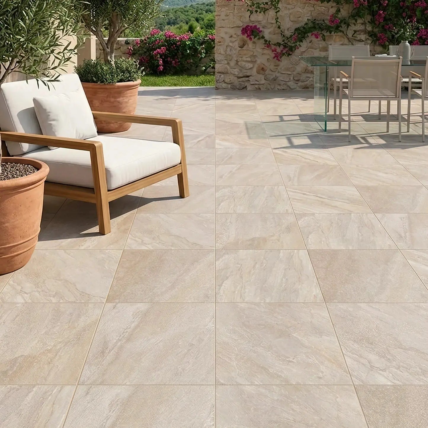 Carrelage extérieur effet pierre TAZA BEIGE - 60 x 60 x 2 cm Minéral pierre naturelle