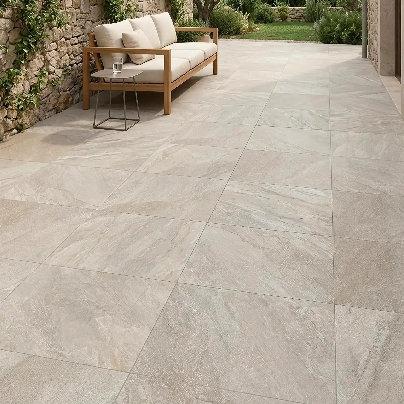 Carrelage extérieur effet pierre TAZA BEIGE - 60 x 60 x 2 cm Minéral pierre naturelle
