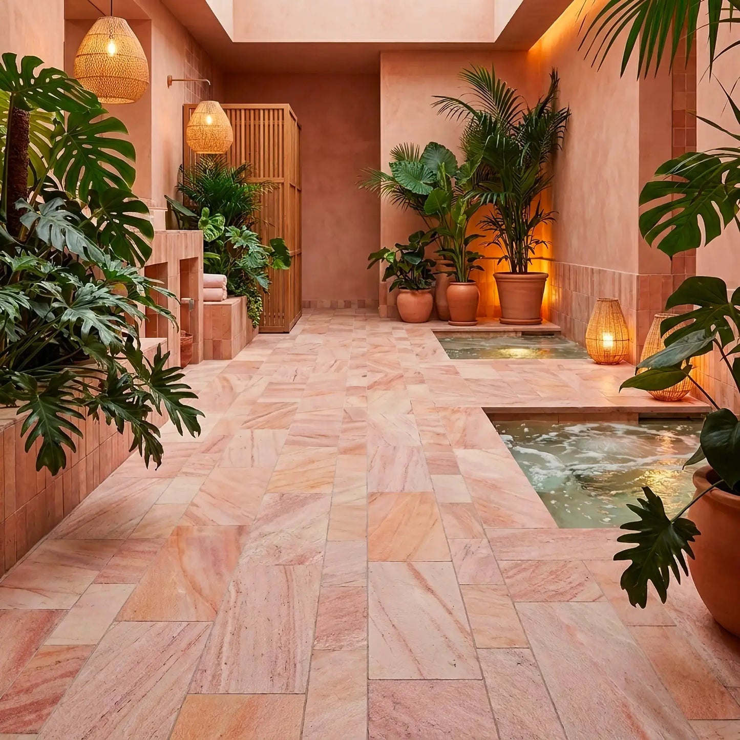 Dallage intérieur en QUARTZITE CORAL PINK Minéral pierre naturelle