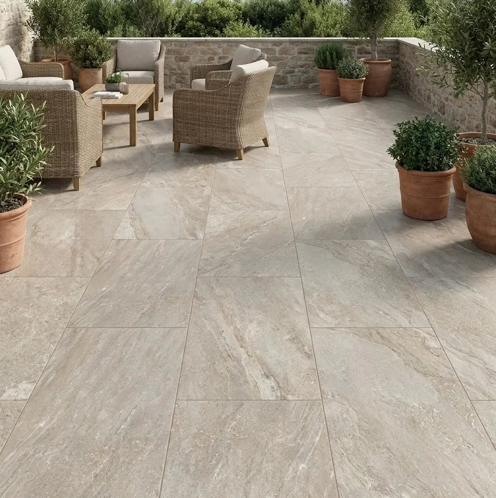 Carrelage extérieur effet pierre TAZA BEIGE - 90 x 60 x 2 cm Minéral pierre naturelle