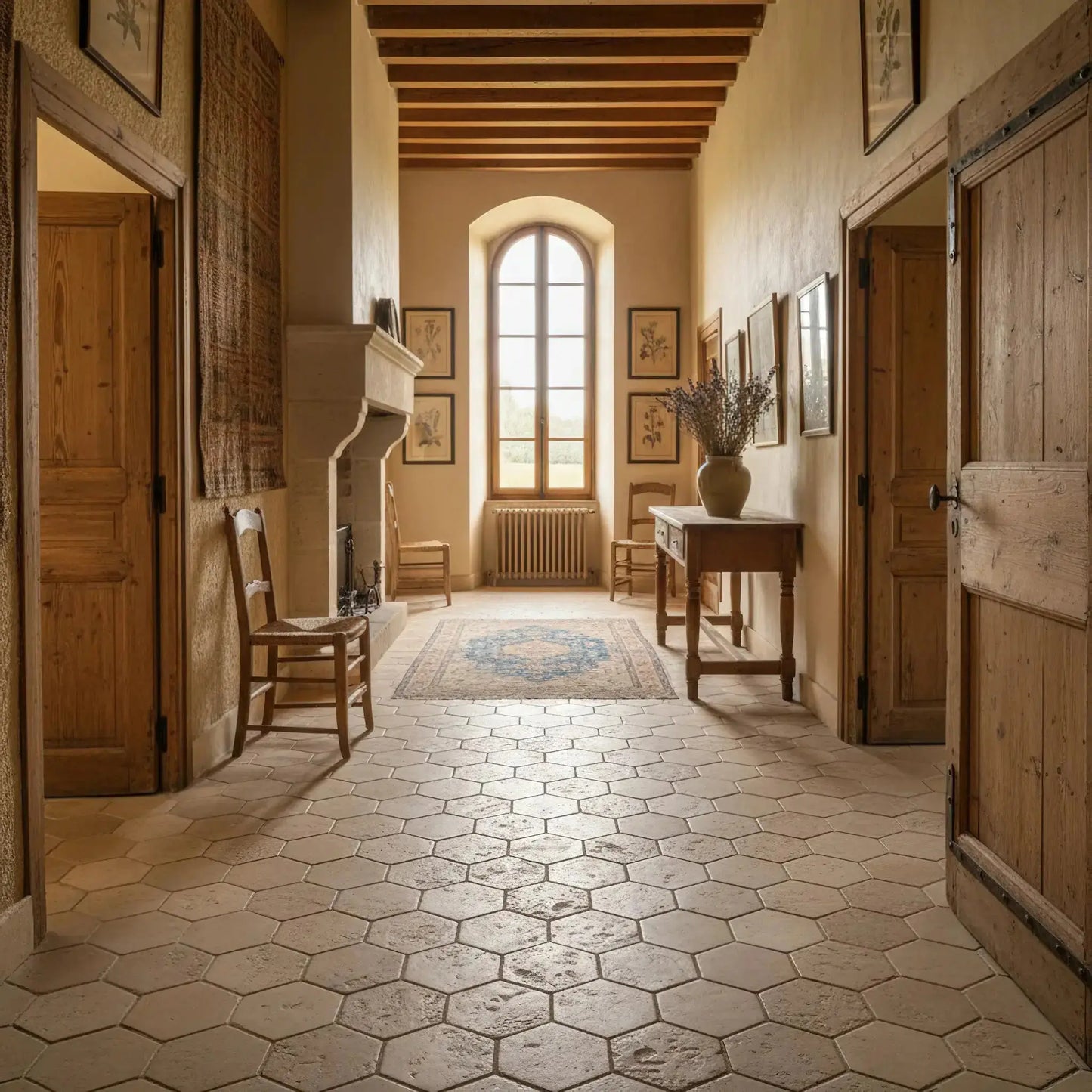 Tomette hexagonale en PIERRE CALCAIRE Minéral pierre naturelle