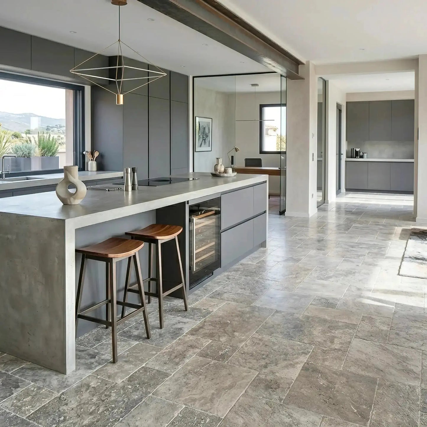 Dallage intérieur en TRAVERTIN SILVER Minéral pierre naturelle