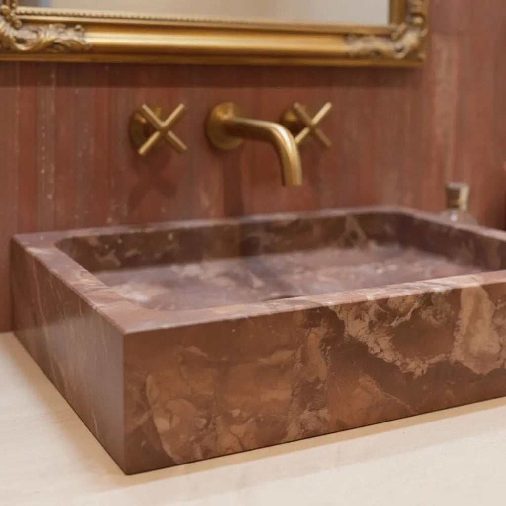 Vasque rectangulaire en marbre ROUGE DUCESSA